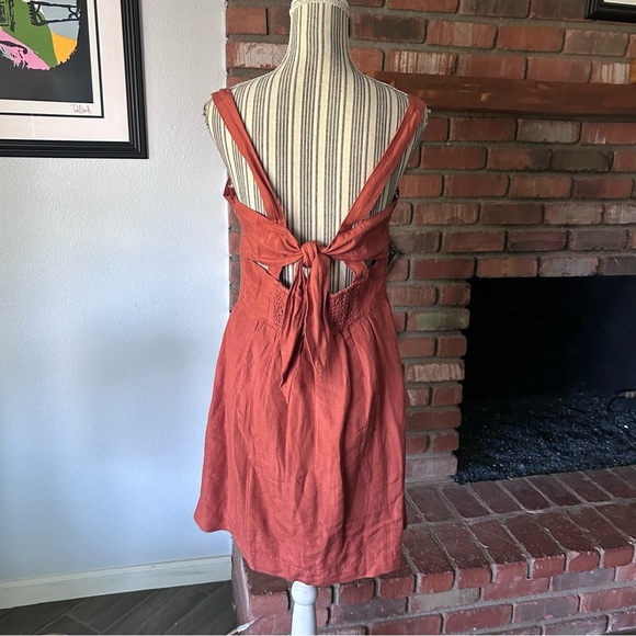 Anthropologie Maeve Twist-Front Linen Blend Mini Dress in Burnt Orange Sz L - Picture 6 of 9